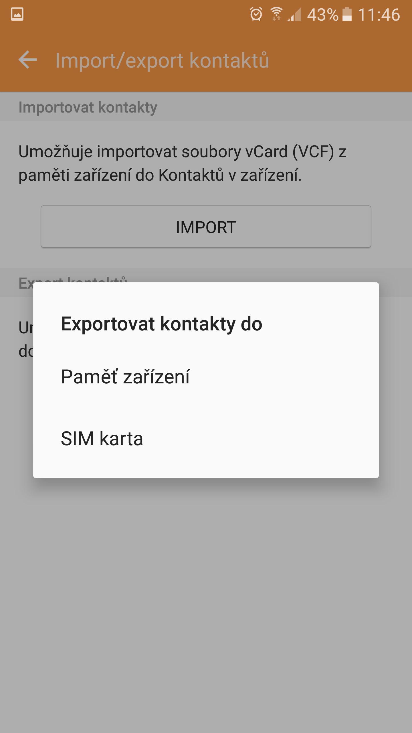 Výběr kam kontakty exportovat